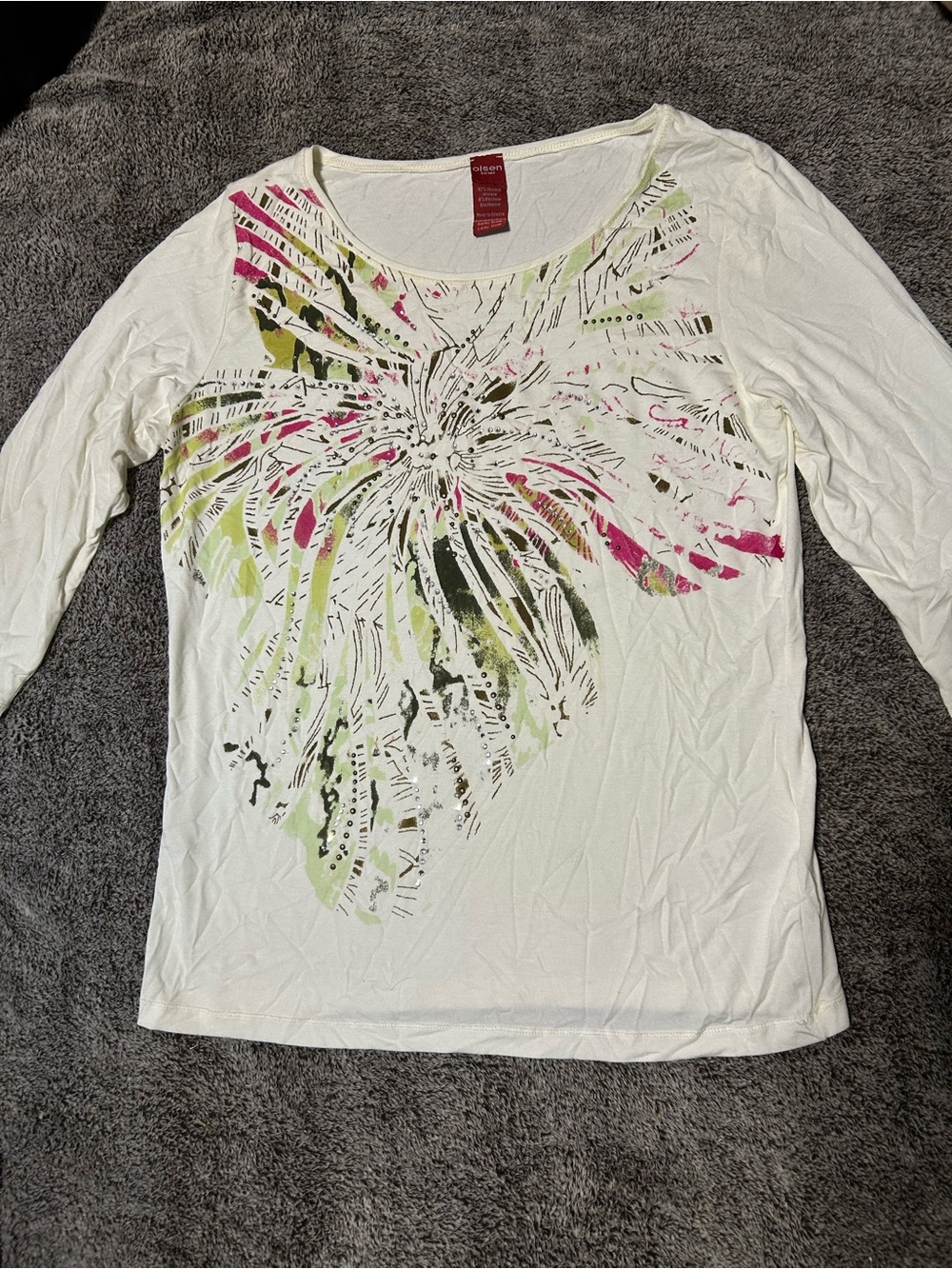 Olsen Europe Long-Sleeve Graphic Tee with rhinestones
